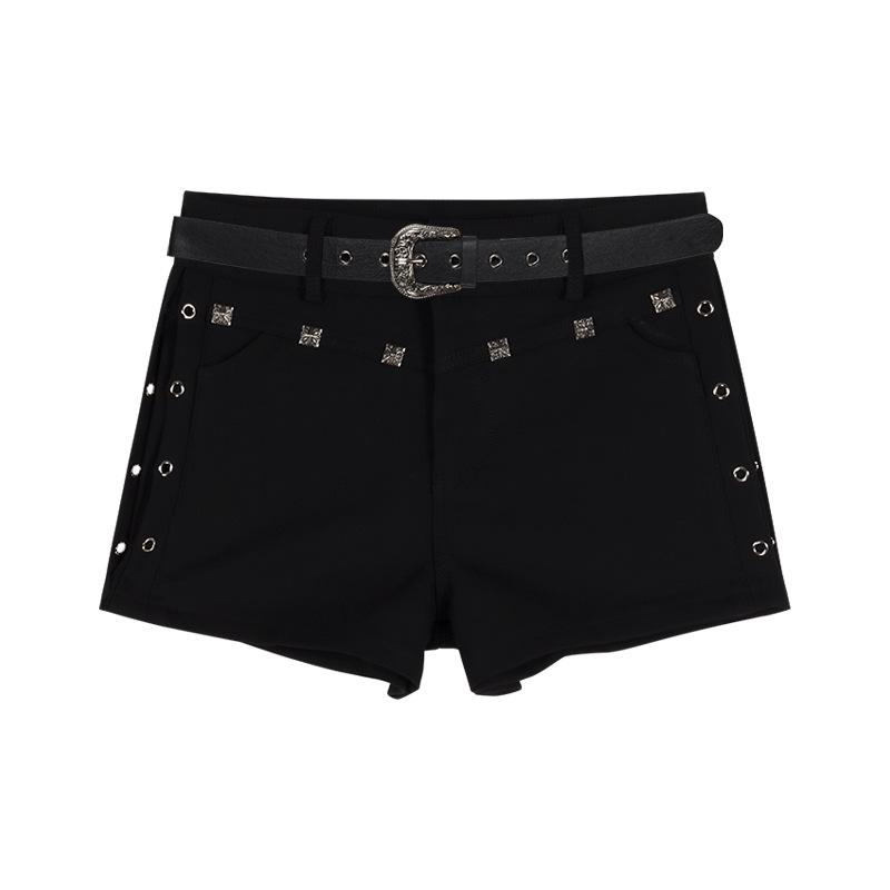 2025 Summer Rivet High Waist Slimming Casual Shorts for Women - American Style Straight Leg Outerwear