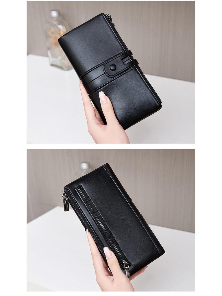 Women's RFID Retro Long Wallet: Large Capacity, Multi-Card Slot & Snap Button Closure Coin Purse