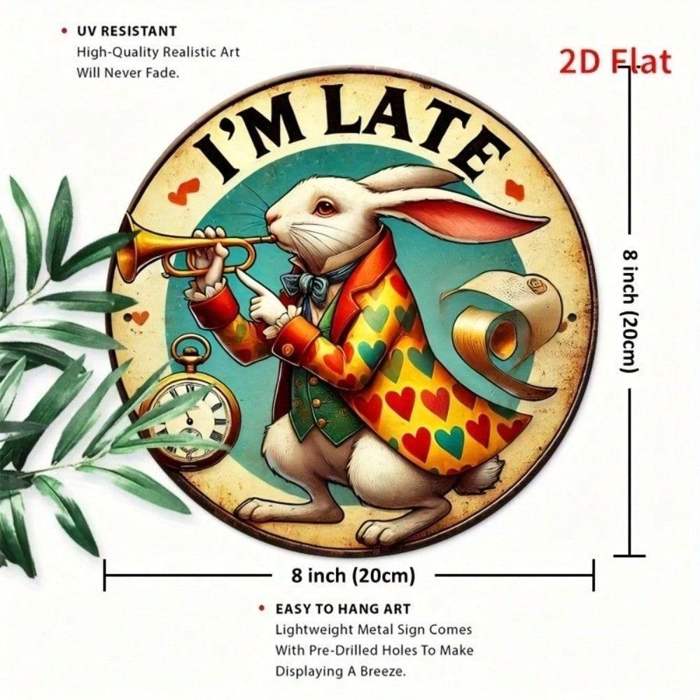 Vintage Metal Wall Art White Rabbit Clock Decor for Cafe