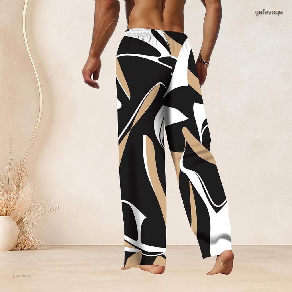 Men S Plus Size Drawstring Waist Printed Straight Leg Long Pants With Pockets