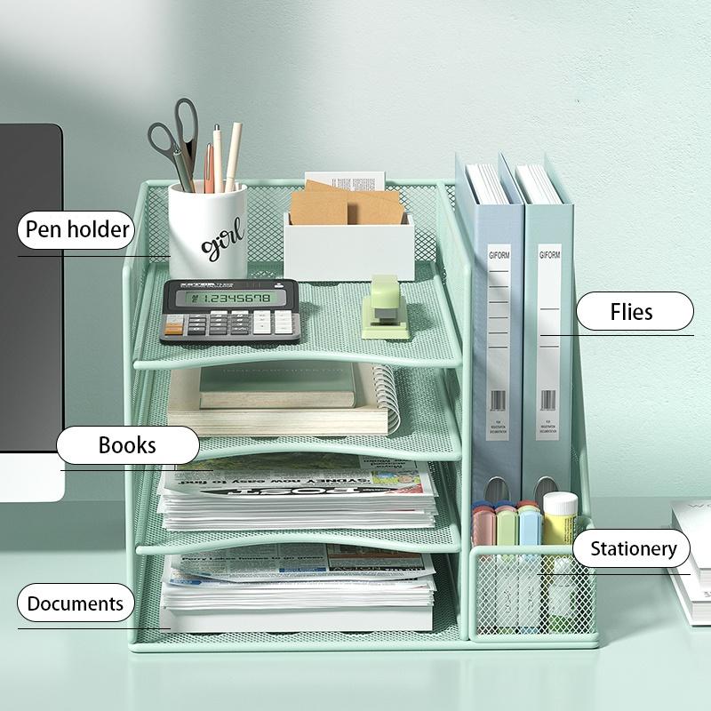 Office desktop file rack metal bookstand Multi-function integrated storage rack Office supplies folder storage box Multi-layer