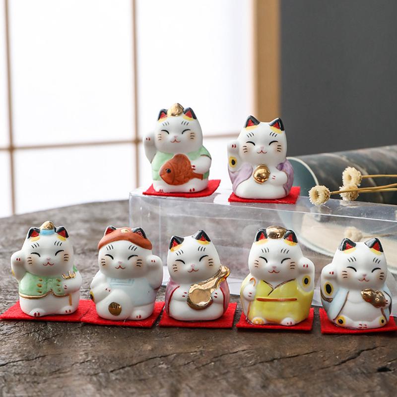 Zestaw 7 sztuk figurek szczęśliwego kota Mały Maneki Neko ozdoba Biurko Kot szczęścia Dekoracja Feng Shui Figurka