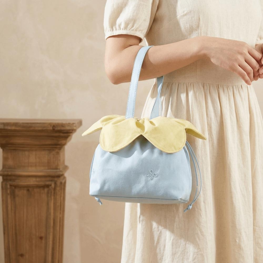 Bow Printed Flower Drawstring Handbag Polyester Storage Bag Vintage Polka Dot Tote Bag  Shopping