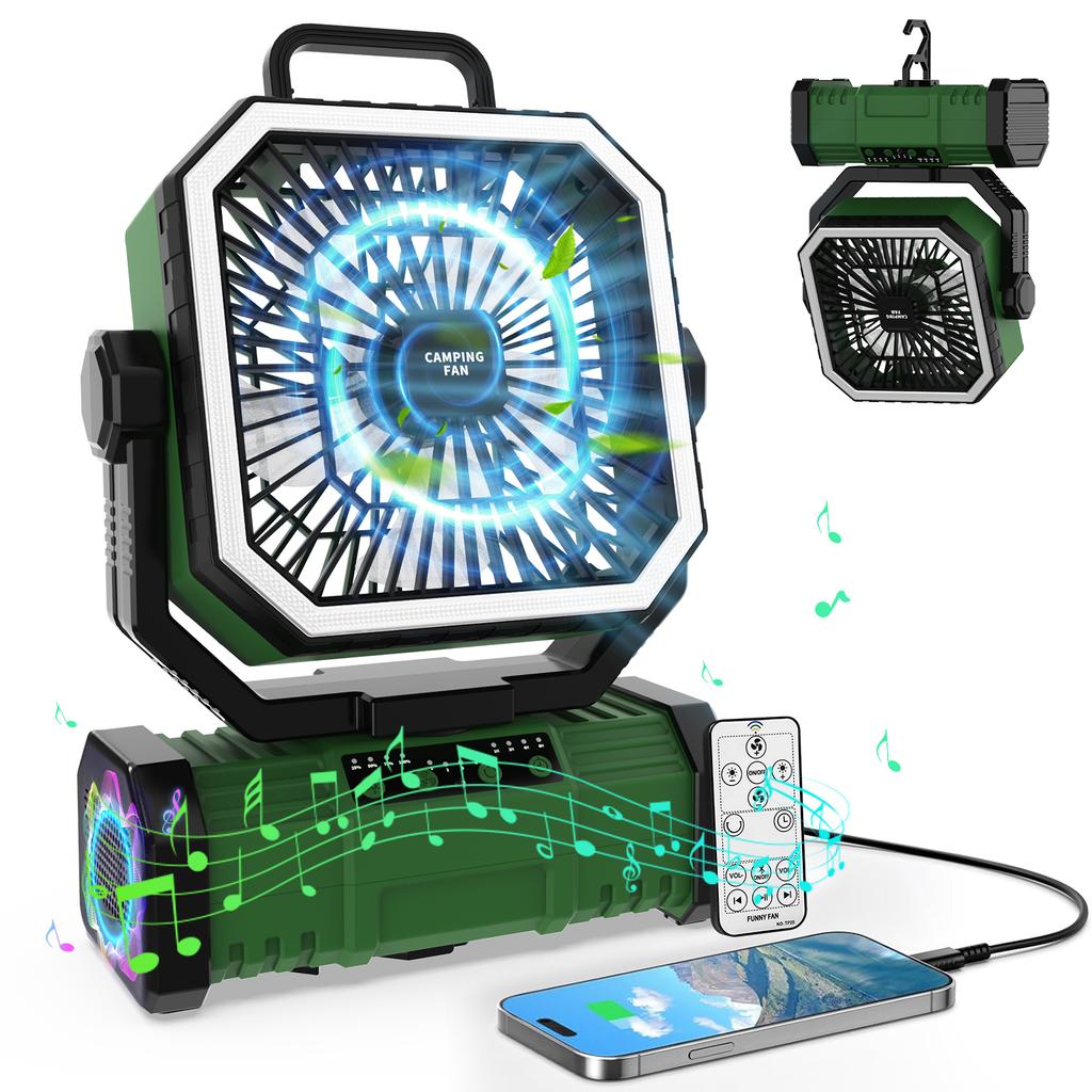 Camping Fan 20000mAh Battery Powered Fan Rechargeable 4 Speeds with LED Lantern - Hanging Portable Outdoor Cold Fan Tent Fans