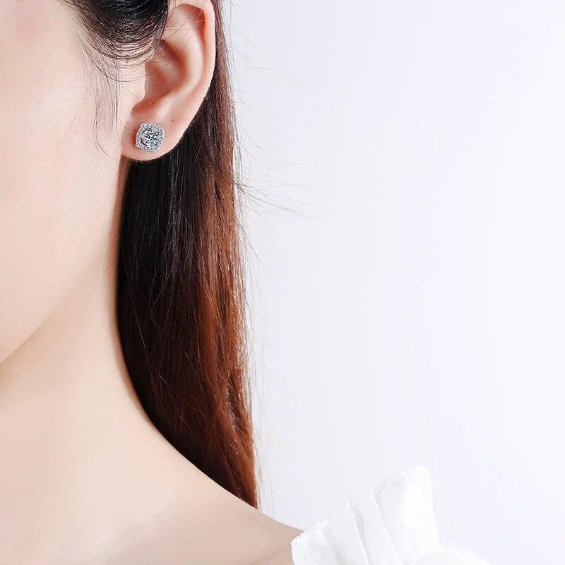 Boucles d'oreilles à tige en moissanite véritable, diamants de laboratoire VVS1 2 carats, plaqué or blanc 14 carats, argent sterling, pour femmes, bijoux fins