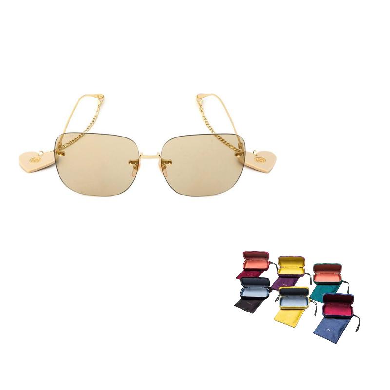 

GUCCI Peach Heart Pendant Square Metal Frame Sunglasses Women s Gold 65 золотой