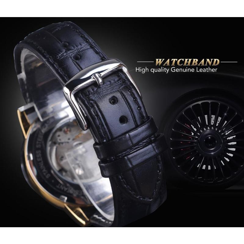 FORSINING Men's Luxury Automatic Mechanical Watch Leather Strap Automatic Tourbillon Hollow Mechanical Watch