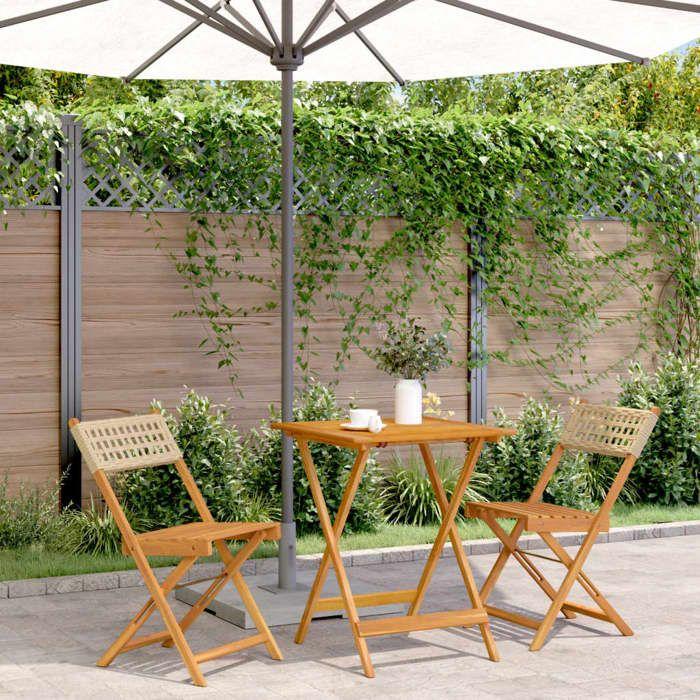 VidaXL Ensemble de bistro 3 pcs beige résine tressée et bois massif, ensemble de bistro de jardin, ensemble de balcon, 3281756
