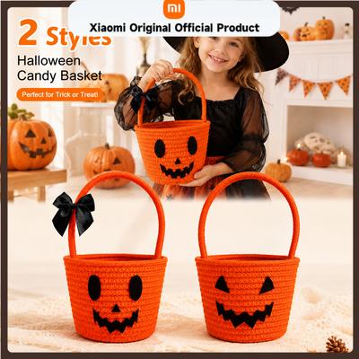 Xiaomi Kids Trick or Treat Basket Halloween Pumpkin Candy Bucket Woven Pumpkin Bag with Bow for Costume Party Favor Gift Storage Basket450000