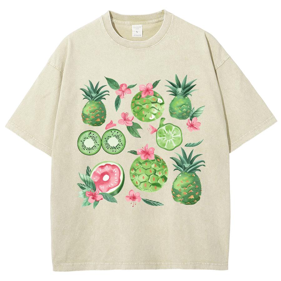 Vintage Flowers Graphic Print T-Shirt GothicWomen Tshirts Washed Short Sleeved Man Tops Round Neck General Tee Summer