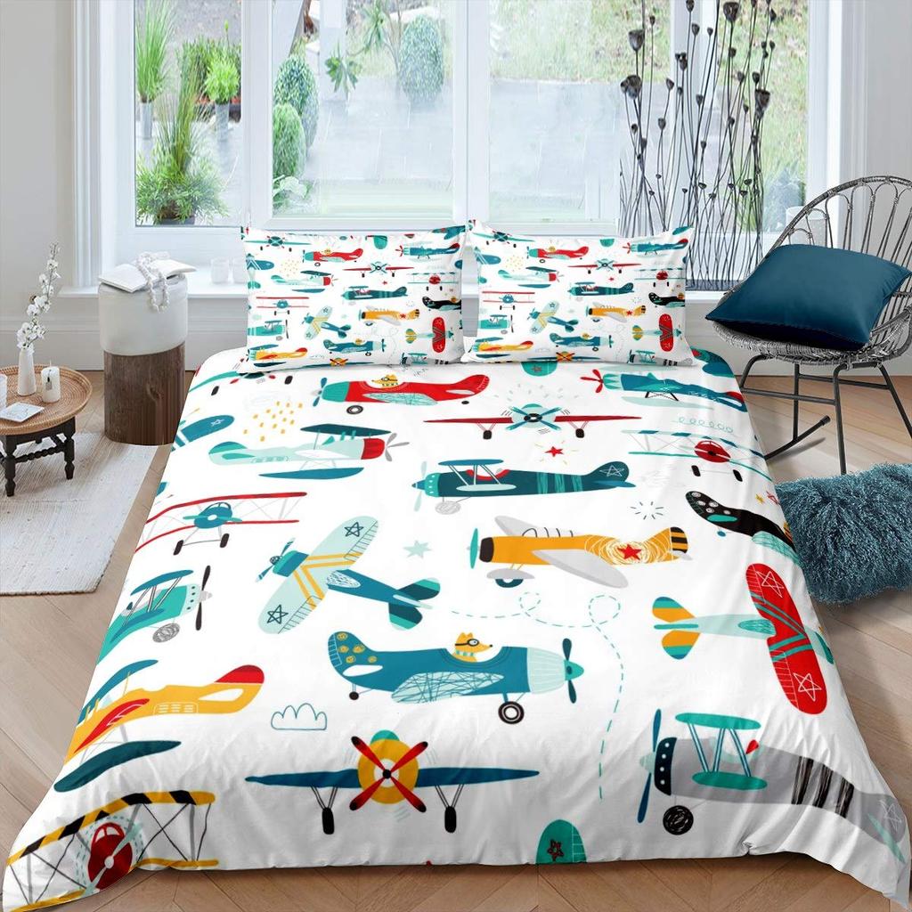 Flugzeug-Bettwäsche-Set (Queen- und Kingsize) mit Flugzeugmuster für Kinder (Jungen und Mädchen) – Bettbezug mit Luftfahrtmotiv