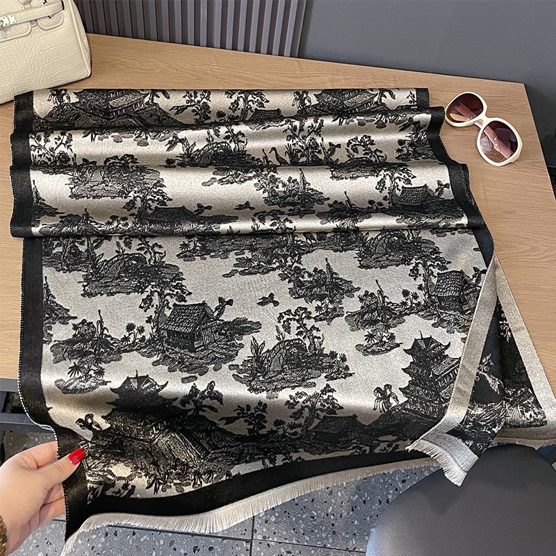 Elegant Dual-Sided Imitation Cashmere Scarf - European & Korean Style for Autumn/Winter