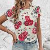 Elegant Vintage Style Flower Print T-shirt Top Summer Loose Breathable Women's T-shirt Fashion New Round Neck T-shirt
