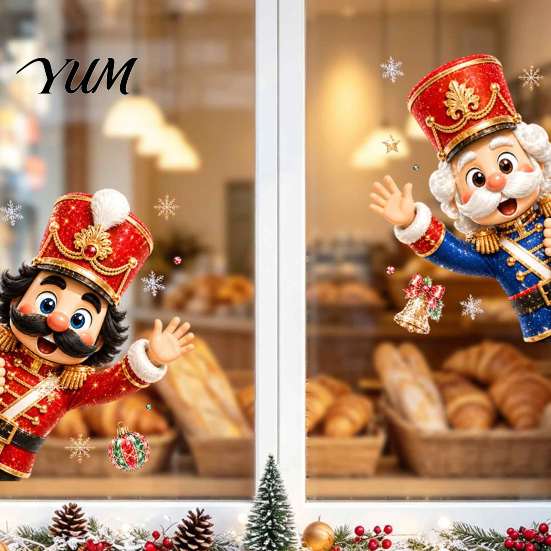Transparent Decorative Stickers Christmas Static Window Clings, Removable Glass Decals, Snowman Santa Reindeer Nutcracker Glue Free Film with