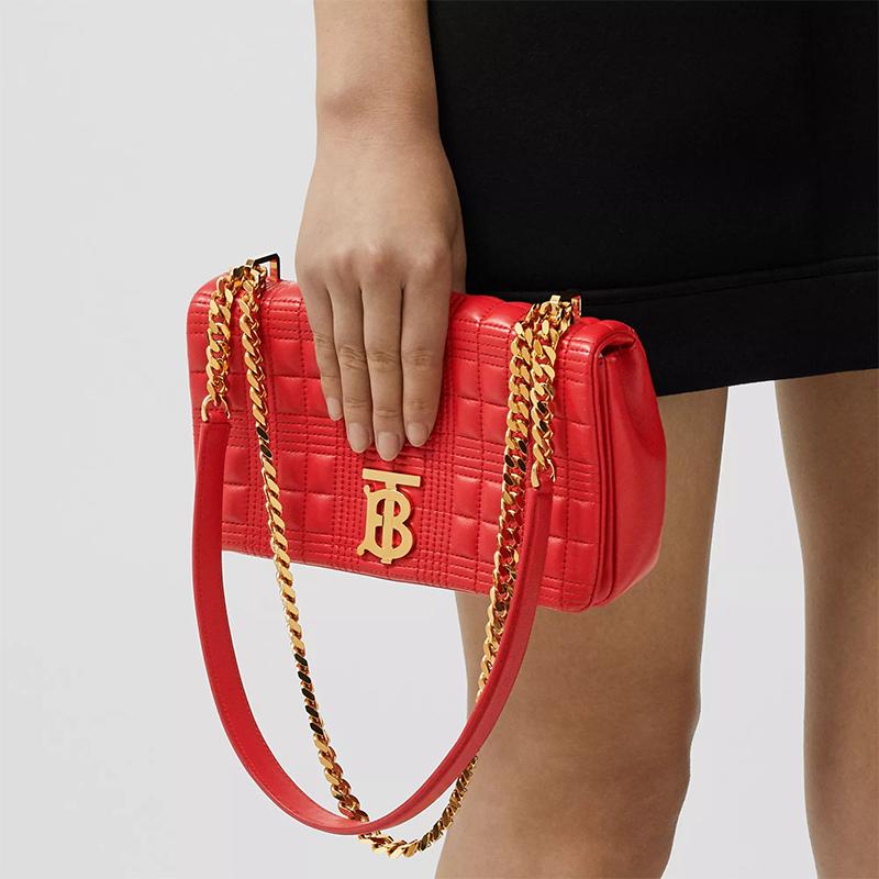 Burberry Lola Bag Tb Logo Metal Chain Quilted Lambskin Crossbody Shoulder Bag Women Bags Red 80208491