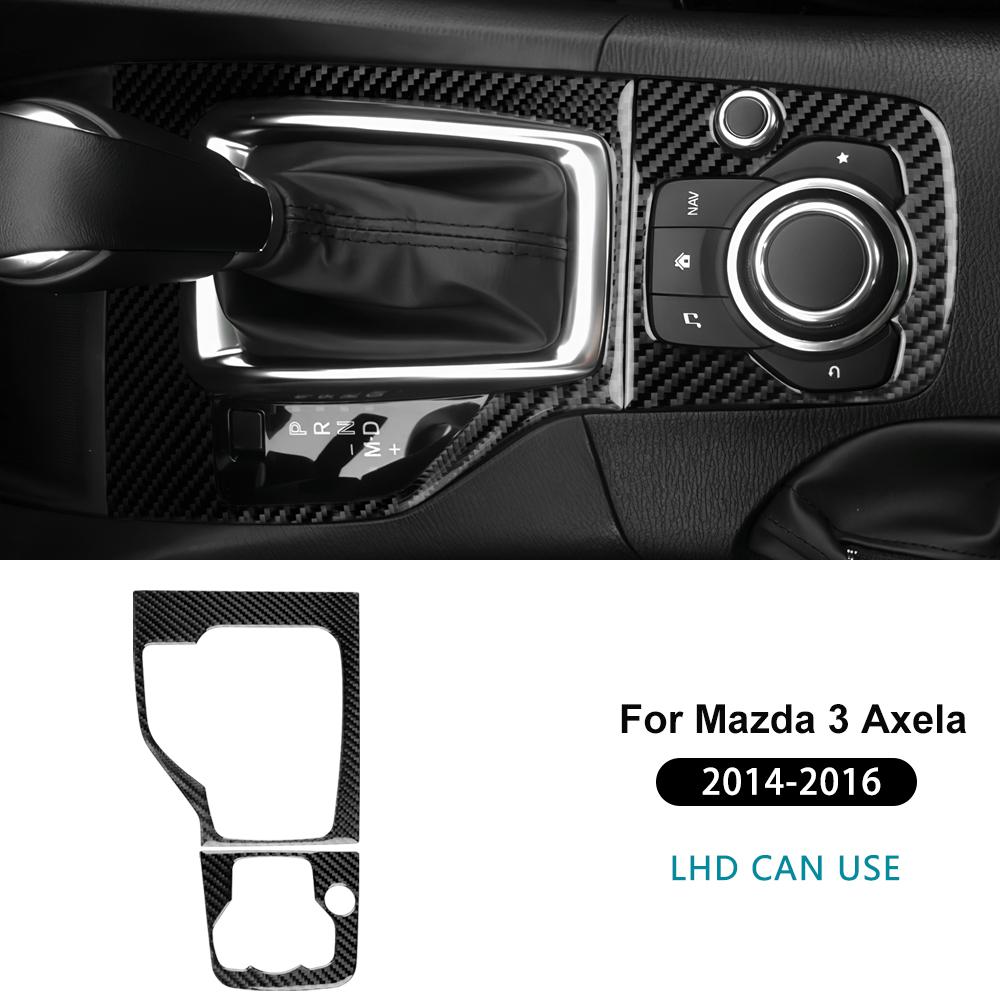 Echter Weicher Karbonfaser-Aufkleber für Mazda 3 Axela 2014 2015 2016 LHD RHD Auto Automatik-Schaltknauf-Panel Innenraumverkleidung Zubehör