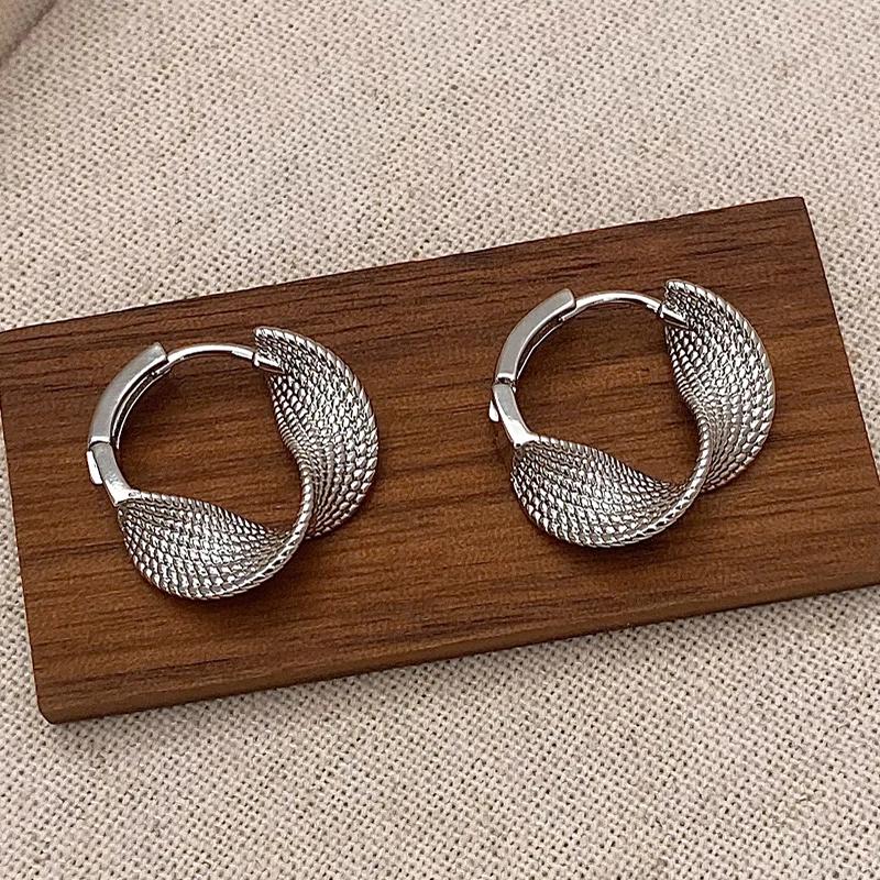 

PONYKISS Silver Distorted Wrinkled Round Hoop Earrings for Women Minimalist Trendy Fine Personality Accessories