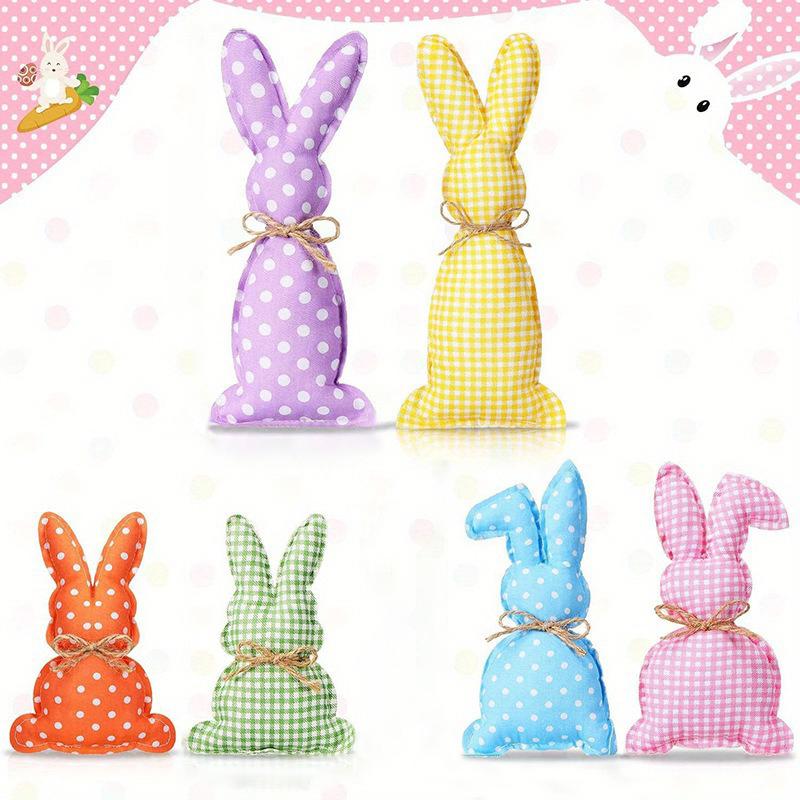 Sett med seks kaninbrett Ornament dekorasjon Polka Dot påskestoff Søt rutete feriefest lite frisk