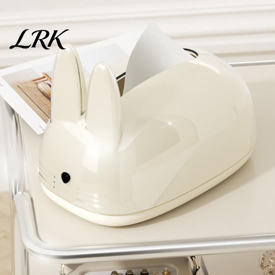 Bedroom Bedside Table Accessory Cute Rabbit Shape Tissue Box, Decorative Plastic Facial Dispenser, Round Bunny Ear Box Cream Style Napkin Case