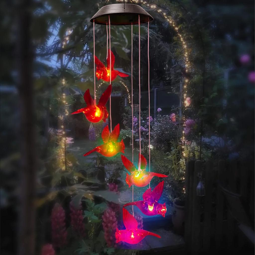 1 Stück Outdoor Solar Garten Mehrfarbig Windspiel Lichter Nordamerikanische Kardinäle Schmetterling Libelle Kolibri und so weiter