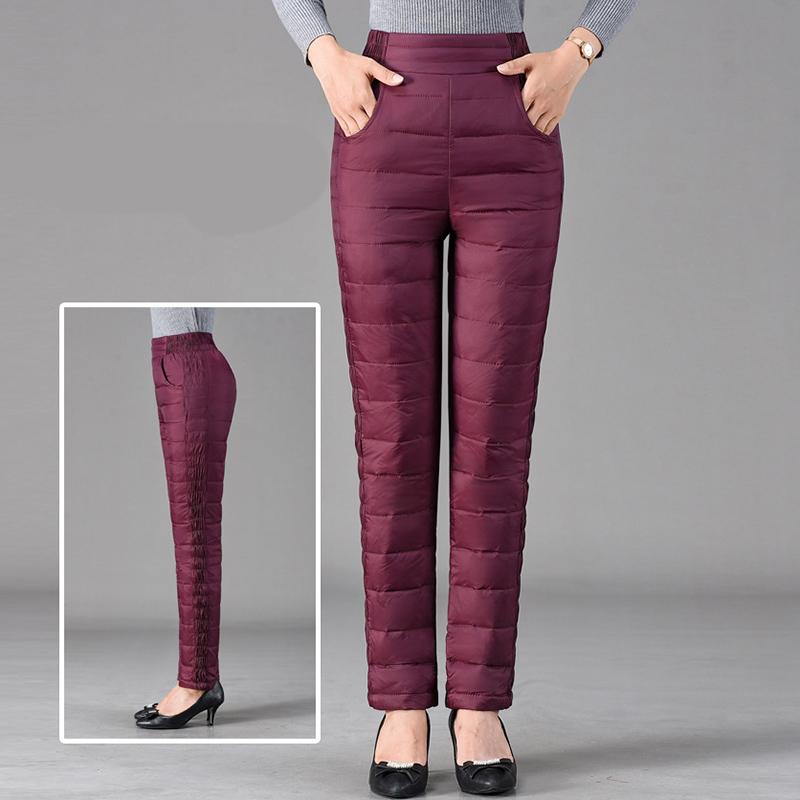L~5XL Winter Pants Middle-aged Elderly Down Pants Women's Outer Wear High-waisted Large Size Plus Velvet Slim-fit Thick Women's Down Cotton Pants