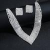 Luxury super flash geometric square multi-row rhinestone necklace earrings two-piece set