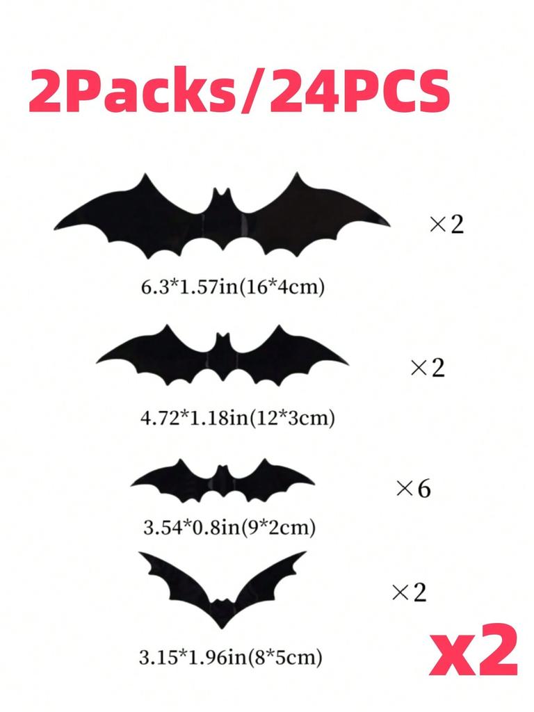 12Pcs/Pack PVC 3D Black Horror Bat Wall Stickers Set DIY Halloween Party Essentials for Home Window Art Decals
