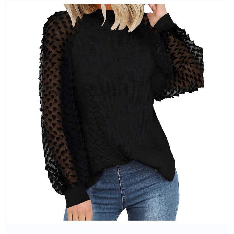 New Spring and Autumn Women's Round Neck Long Sleeve Lace Patchwork Loose T-Shirt Top