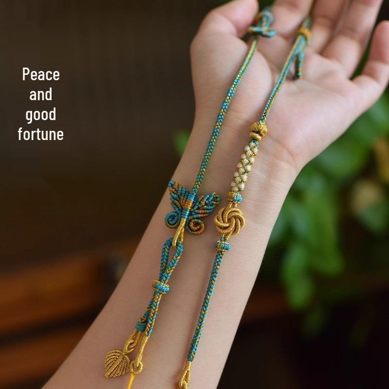 Tibetan Hand-Woven Cotton Lanyard Necklace with Amber Buddhist Amulet and Ethnic Style Thangka.