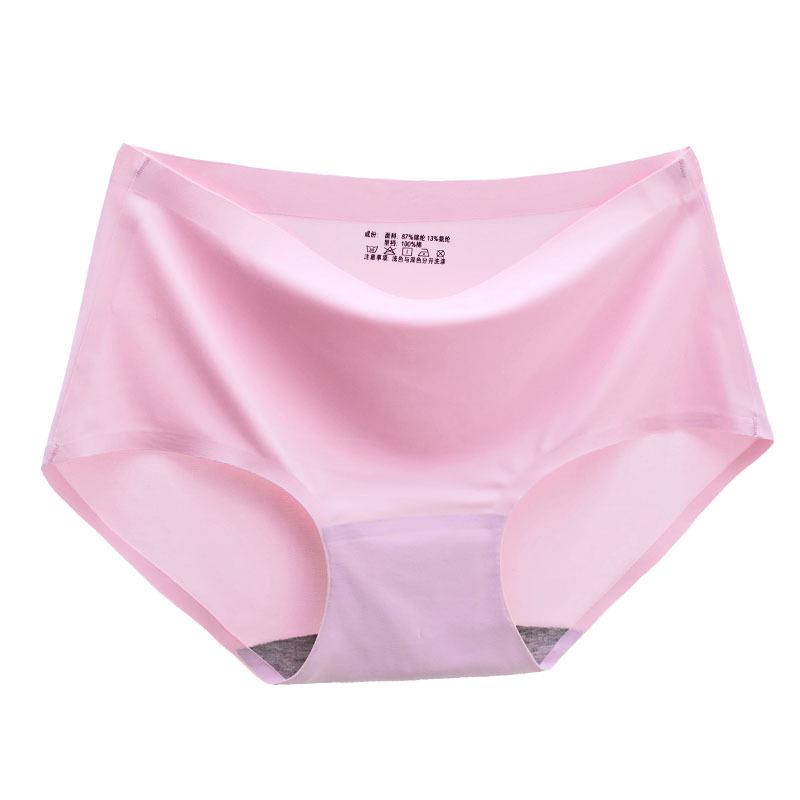 Women's Seamless Ice Silk Mid-Waist Briefs - Comfortable, Solid Color, Plus Size