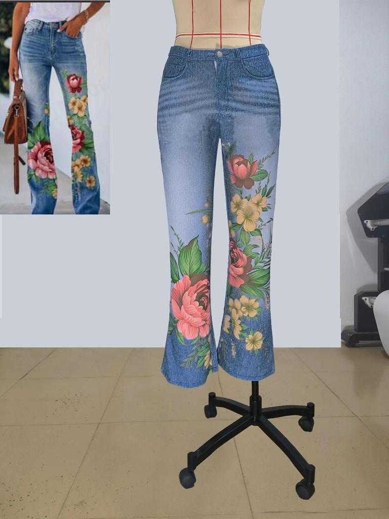 2023 Women's Plus Size Casual Faux Denim Pants - European & American Fashion