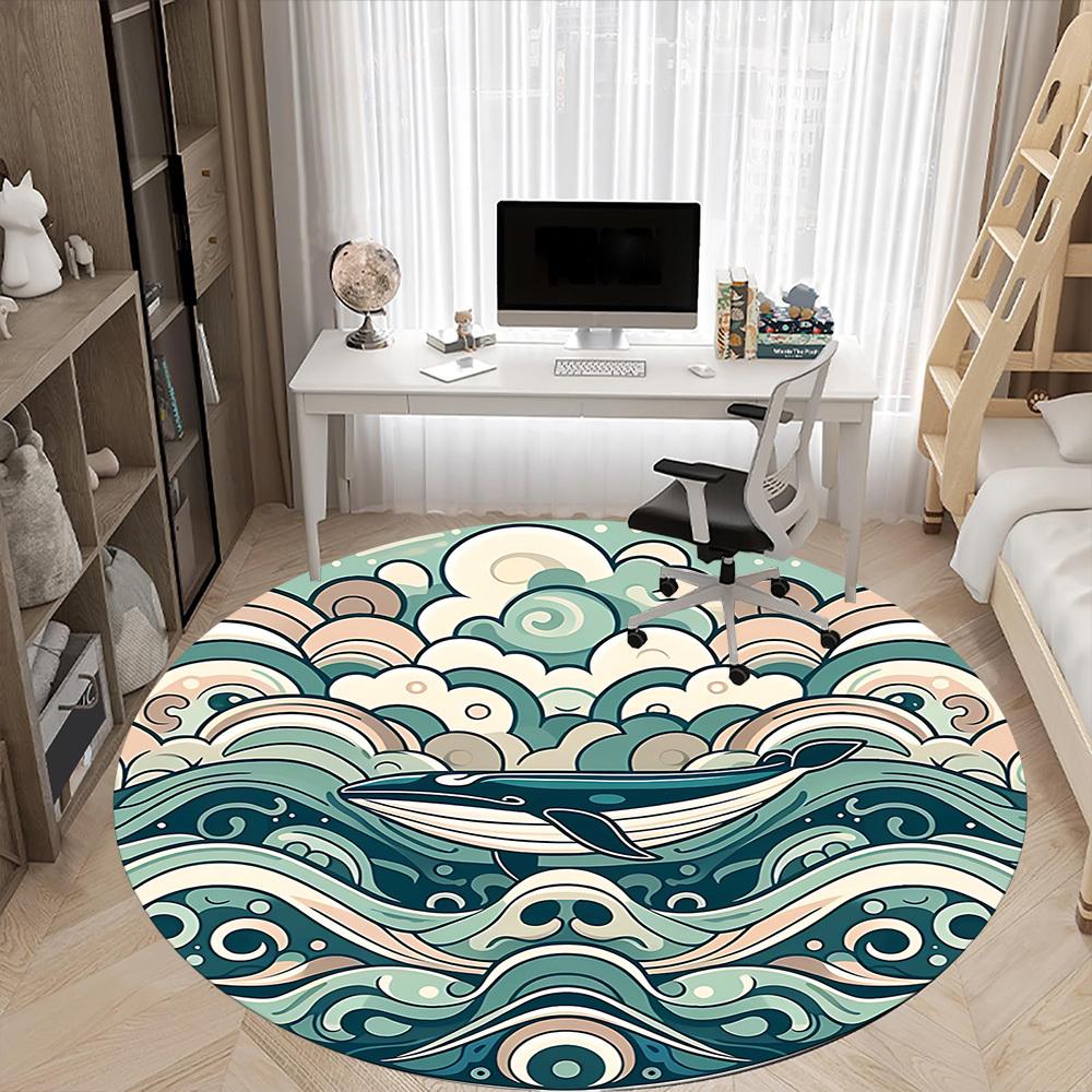 1pc Whale Ocean Office Round Area Rug, Mat Suitable For Office, Under Office Chairs Bedroom Living Room Home Decor, Room Deco