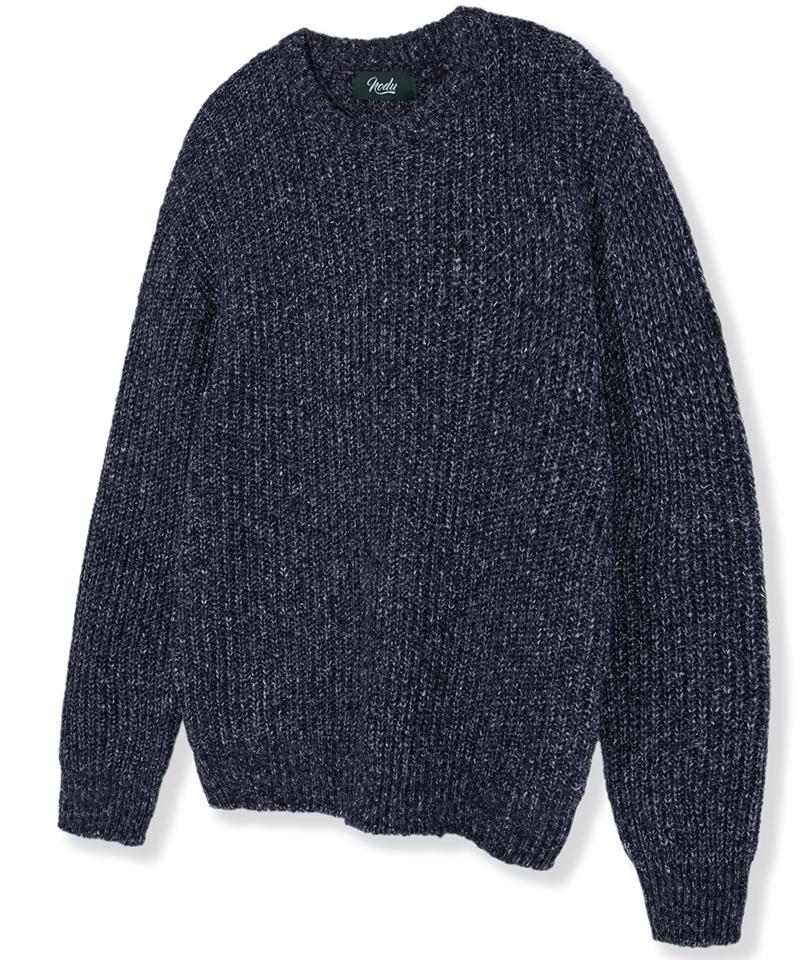 Nod You Adn Heathered Hatch Round Semi-Overfit Long Sleeve Knit [Navy] M