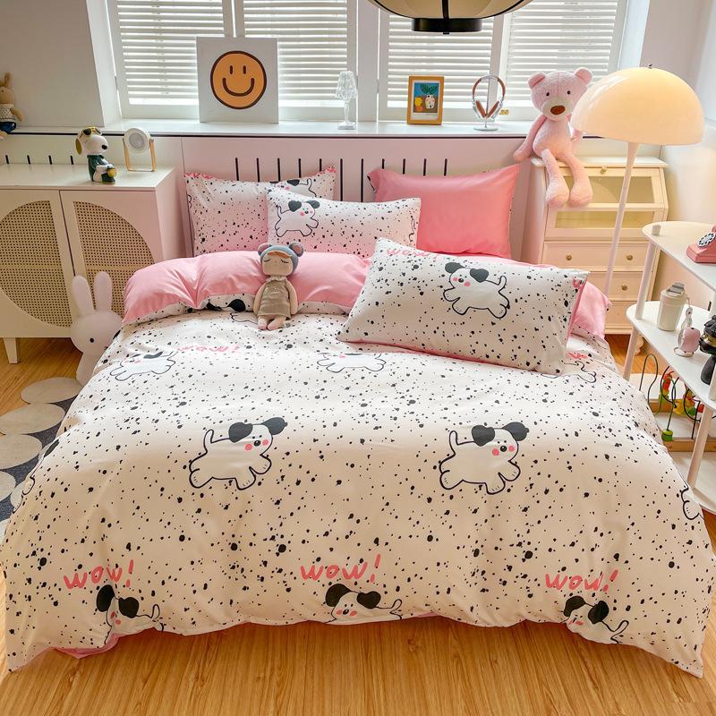Four-piece Set of Floral Bed, Washed Quilt Set, Single Dormitory Three-piece Set