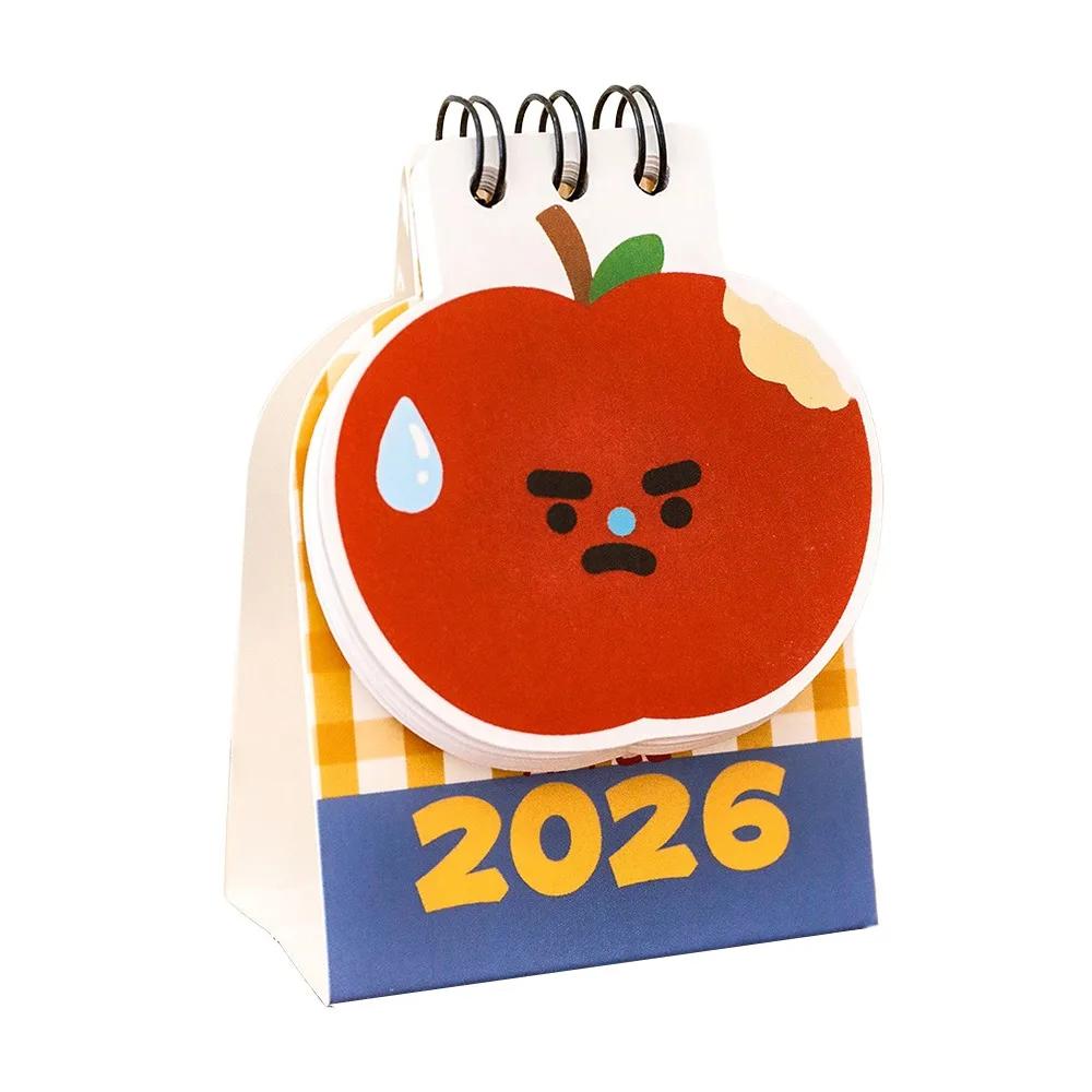 Simple Mini 2026 Desk Calendar Coil Binding Cartoon Schedule Planner Portable Fruit Shape Desktop Calendar Gifts