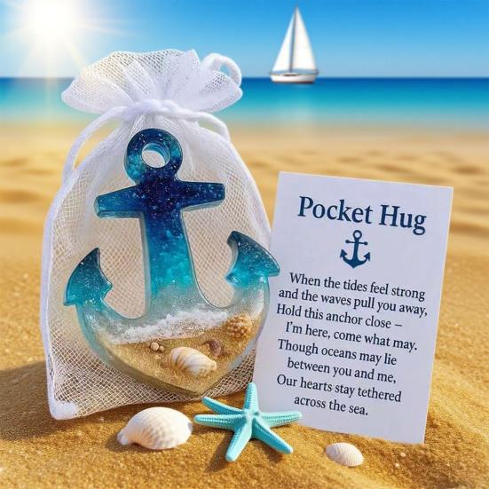 Pocket Hug Boat Hook with Positive Card Emotional Support Pocket Ocean Shell Sand Hook Token Decoration Inspirational Gift