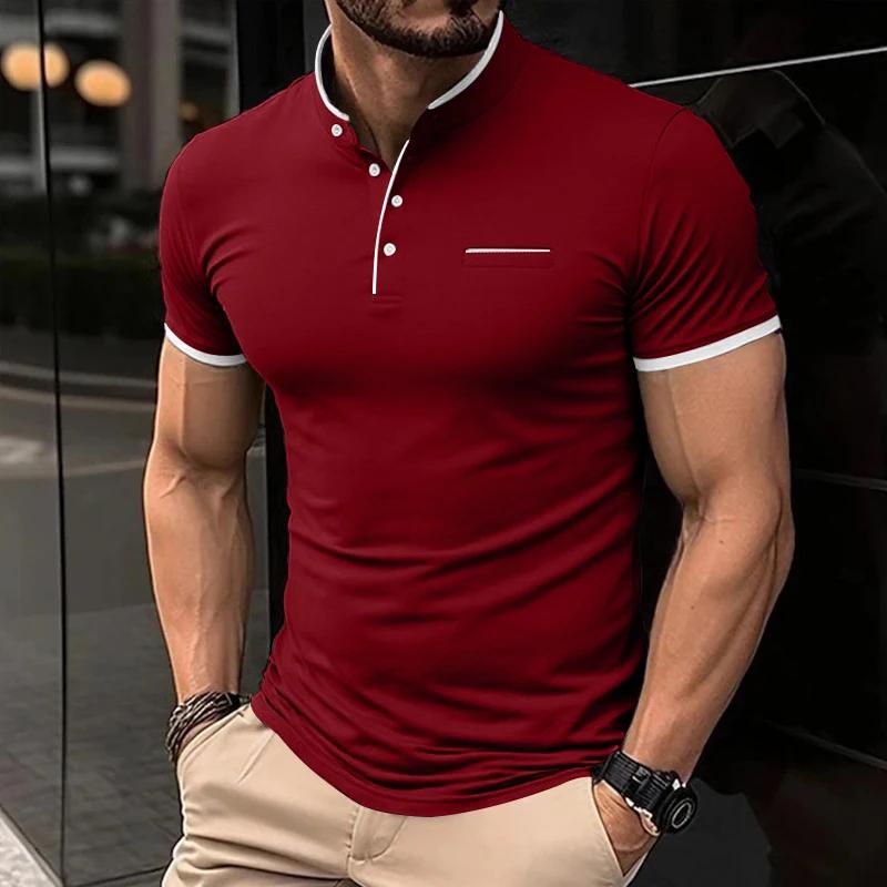 2026 Nouveau T-shirt Décontracté et Mode pour Homme, Couleur Unie, Manches Courtes, Col Montant, Haut Polyvalent et Confortable pour l'Été