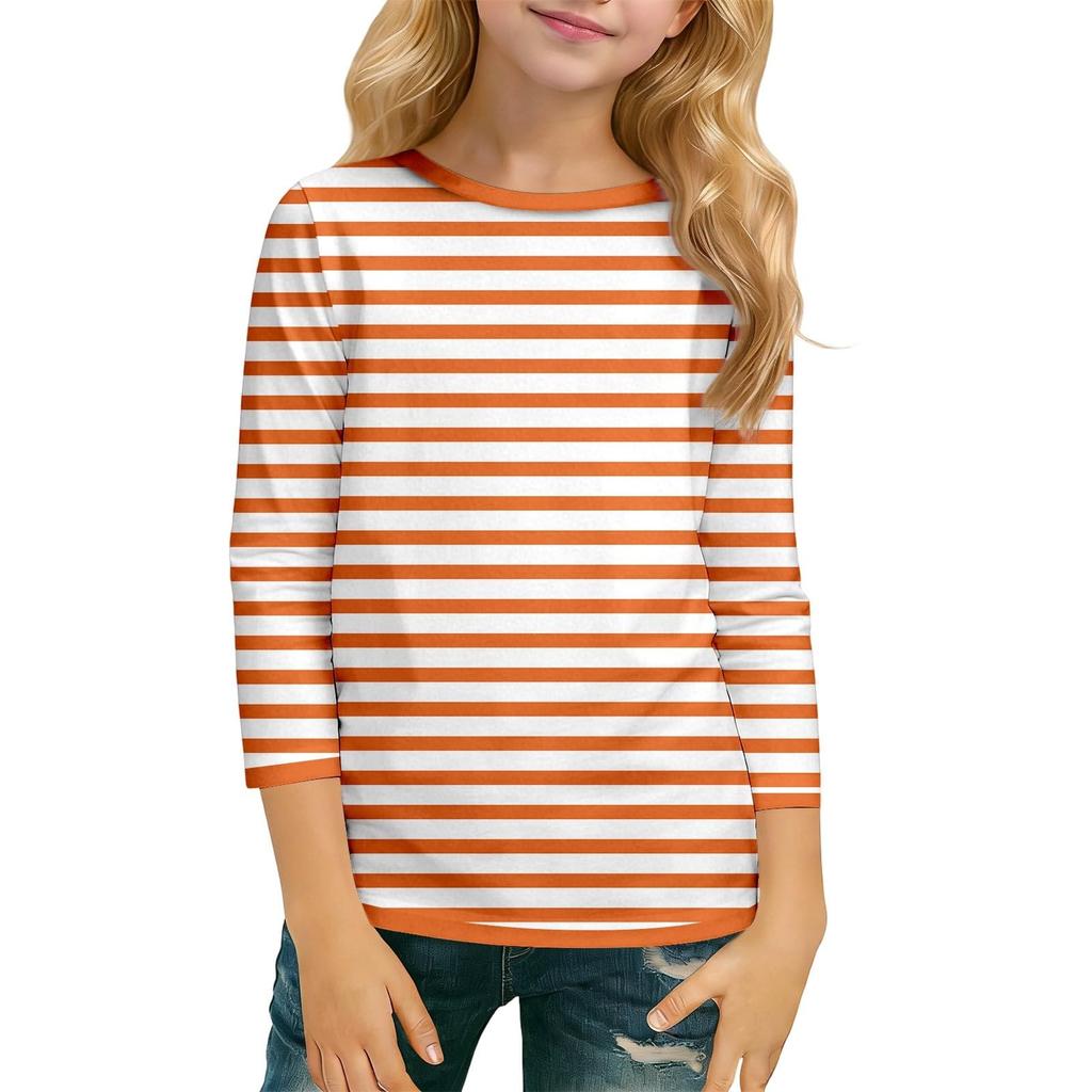 Barnens Vardagliga Mode T-shirt Topp med Trekvartsärm och Rund Halsringning