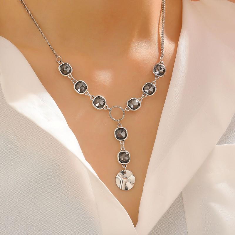 Y2K Sweet Cool Style Grey Square Crystal Earrings Necklaces Women Fashion Punk Simple Texture Bracelets Female Jewelry Gift