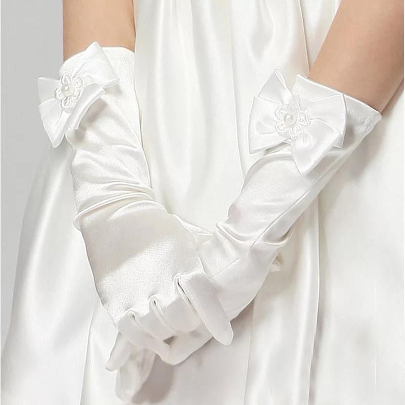 Kinderball-Performance-Handschuhe, Elastische Satin-Satin-Handschuhe, Zeremonielle Bekleidungsaccessoires Handschuhe, Lange Handschuhe für Blumenmädchen