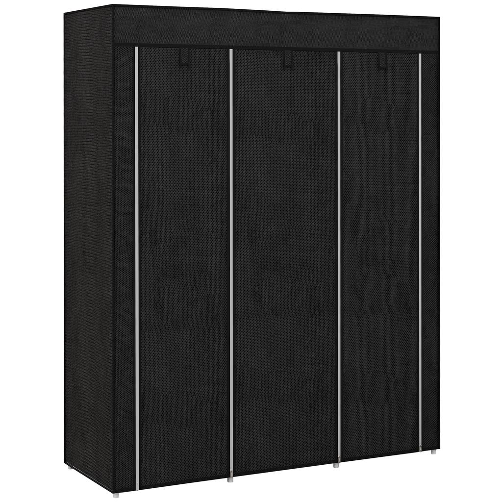 Fabric Wardrobe, with Rails and Shelves - Black