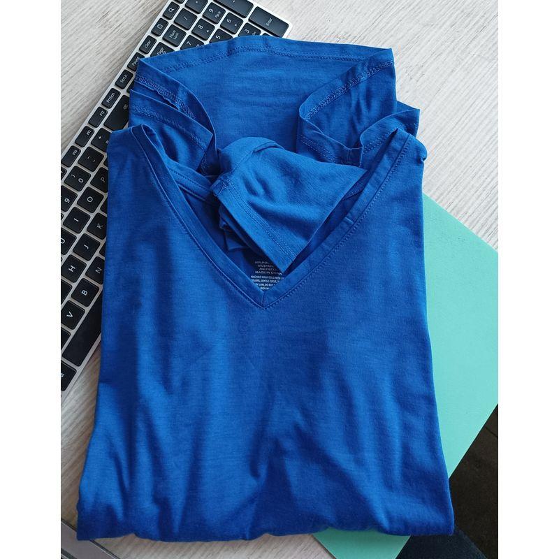 

Dark Blue Plus Size V Neck Long Sleeves T-Shirt Chubby Girl Women s Clothing Minimalist Easiest for Match Bottoming Shirt Tops Slim Looking Special Royal Blue XL