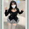 2KWEIRD Slim Hot Sweet Lace Patchwork Print Stars T Shirt Women Clothes Long Sleeve Harajuku Y2k Cardigan Tee Femme 90s