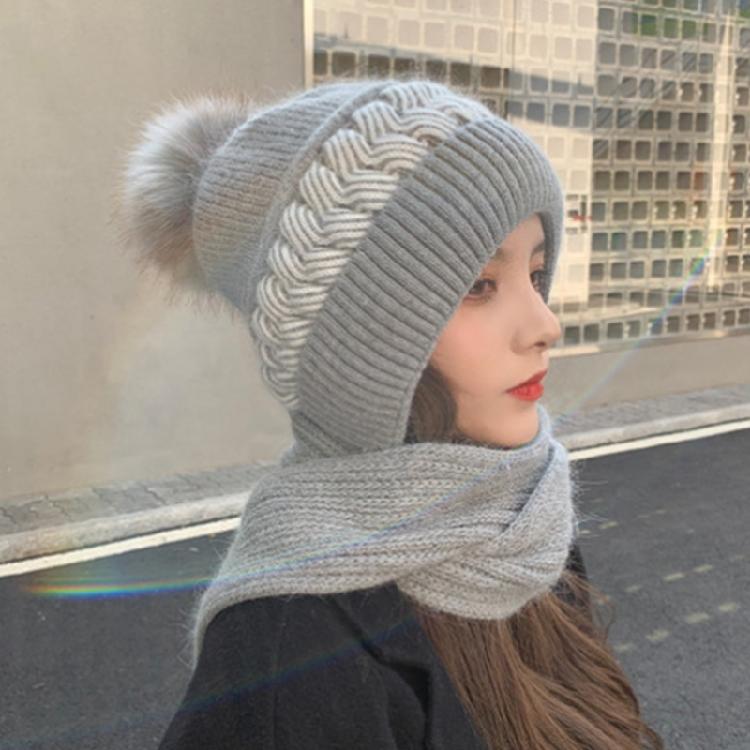 Women Korean Style Scarf Student Hat Integrated Earmuffs Cap Sleeve Plush Winter