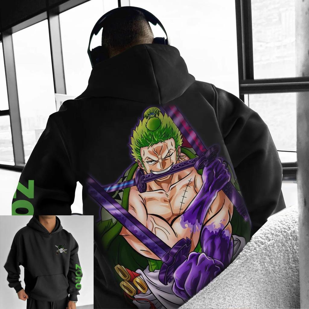 Spring Autumn Fashion One Piece Zoro Anime Hoodie Men Women Pullover Sweatshirt Cotton Streetwear Casual Graphic Hooded Sweater