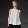 Women Pure Linen Halter Neck Sleeveless Top, French Style Round Neck A-line Summer Casual Breathable Tank