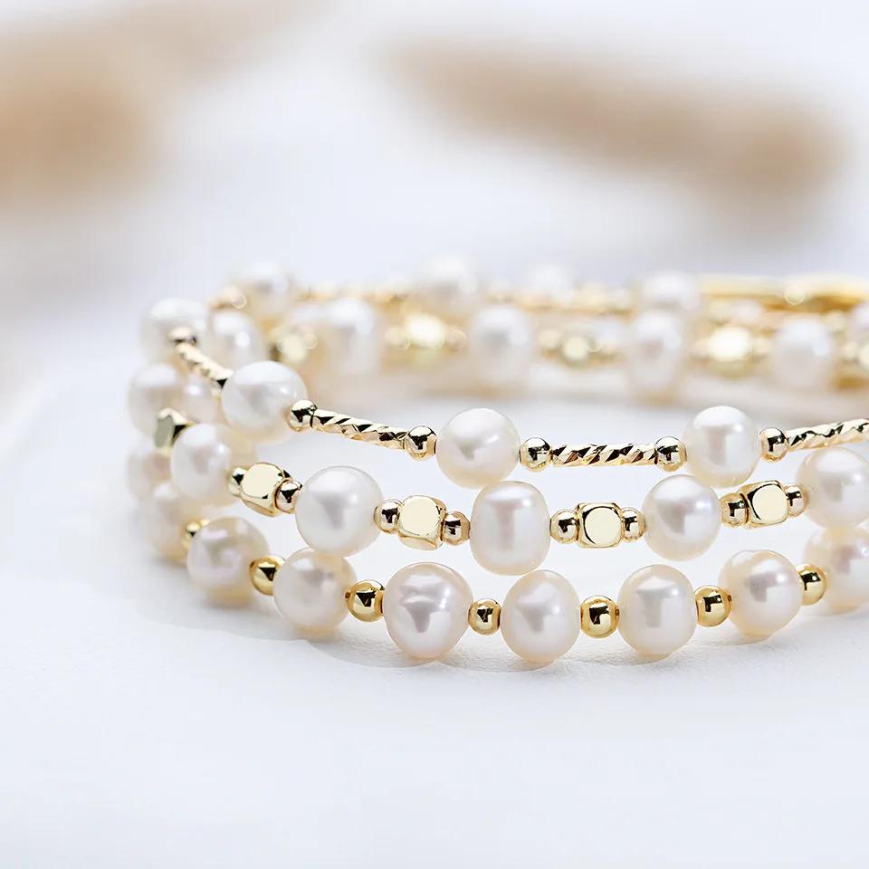 5-6mm Baroque Freshwater Pearl Bracelet for Women Girls Heart Rectangle clasp 16cm+3cm 18k Gold Adjustable Bracelet Jewelry Gift