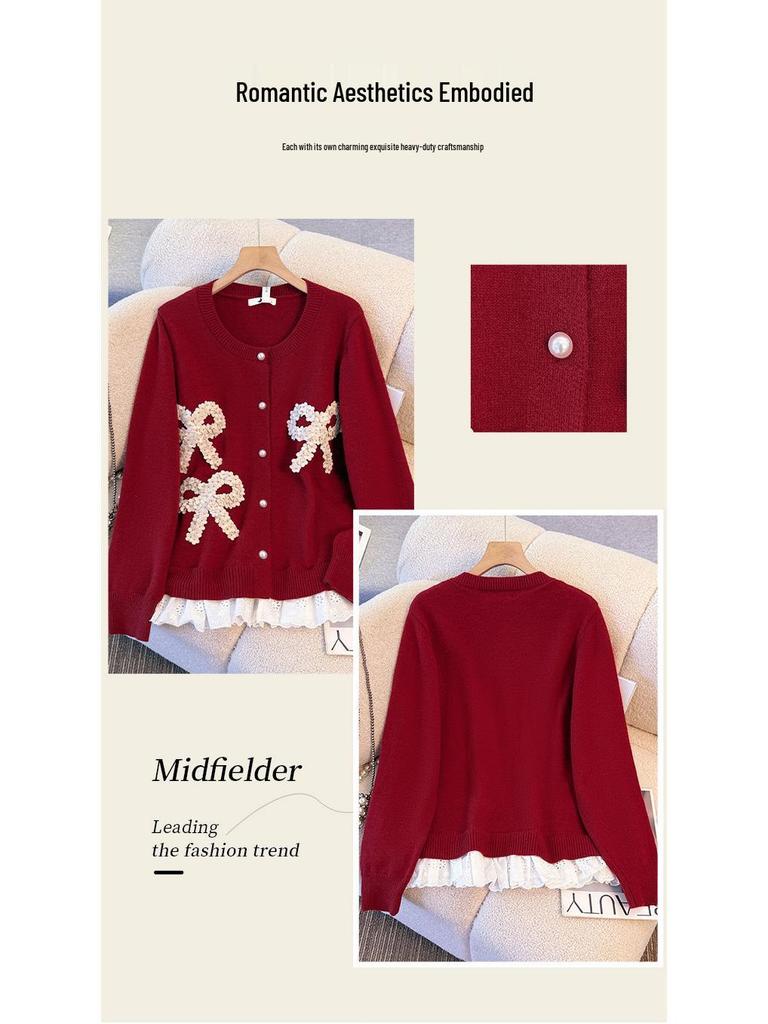 Plus Size Winter Knit Sweater for Women - Sweet Style with Butterfly Sequins, Loose Fit (130-350 jin)