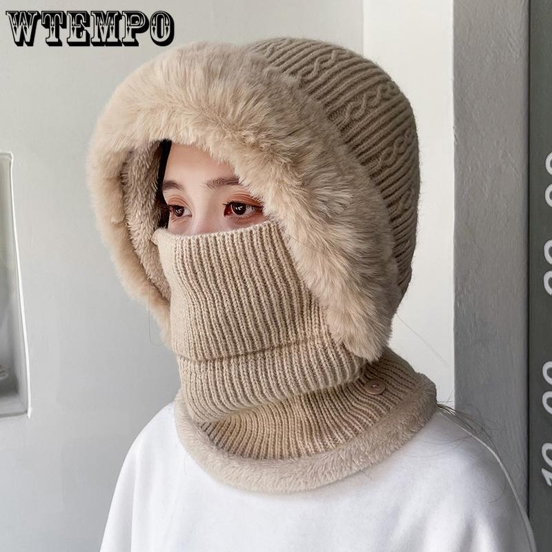 Outdoor Knitted Hat Fashionable and Simple with Velvet Neck and Ear Protection Warm Hat Knitted Hat