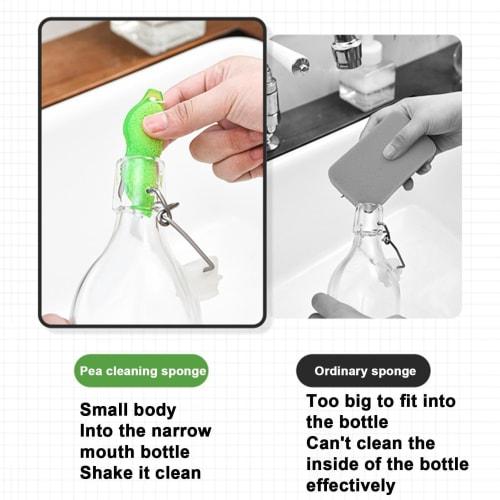 (Green) 3-Piece Bottle Cleaning Bean Scrubber, Pea-Shaped Water Bottle Brush for Cleaning the Inside of Narrow Mouth Bottles, Pea Cleaning Sponge, Wat